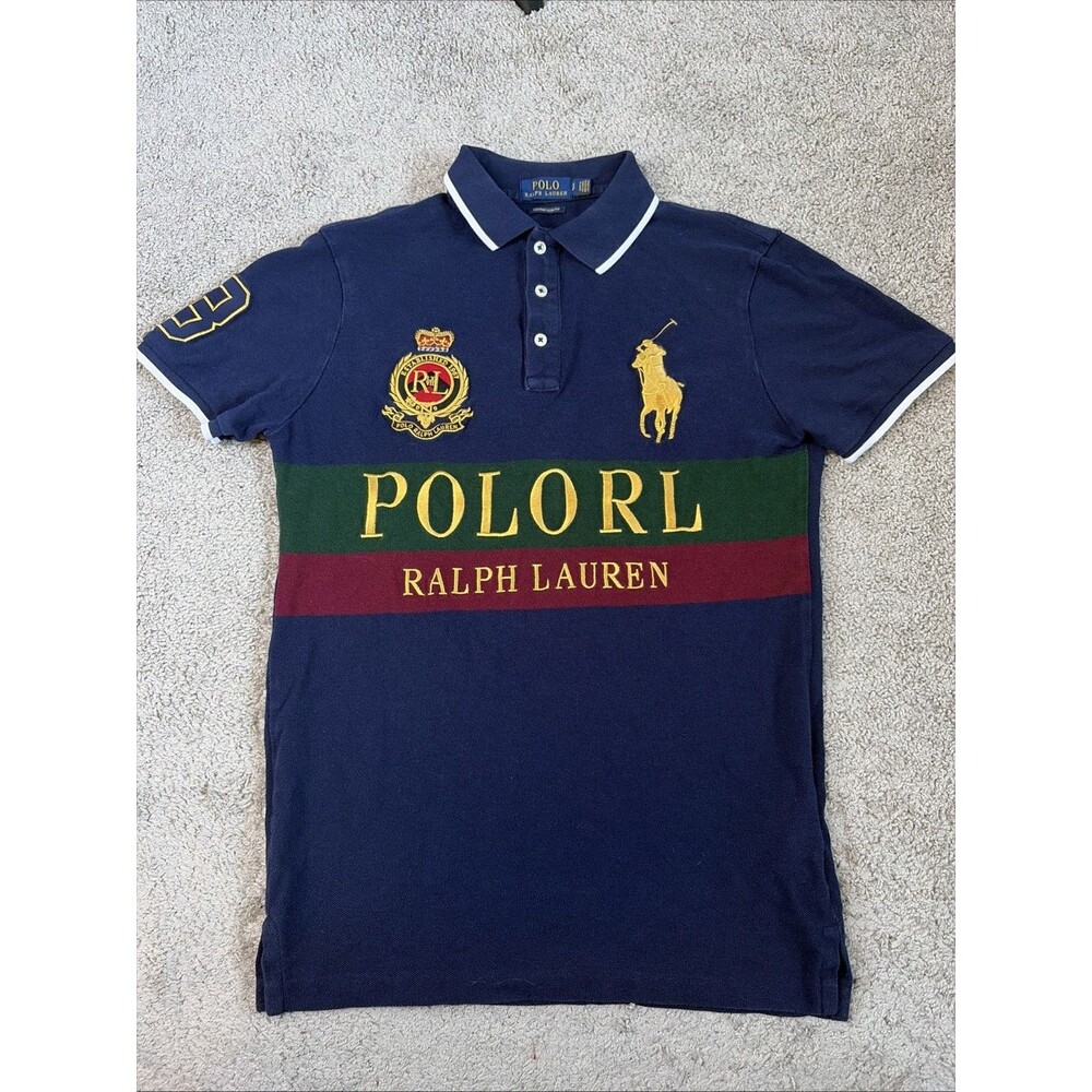 Men’s Polo Ralph Lauren Big Pony Crest Patch Chief Keef Navy Green Stripe #3 S